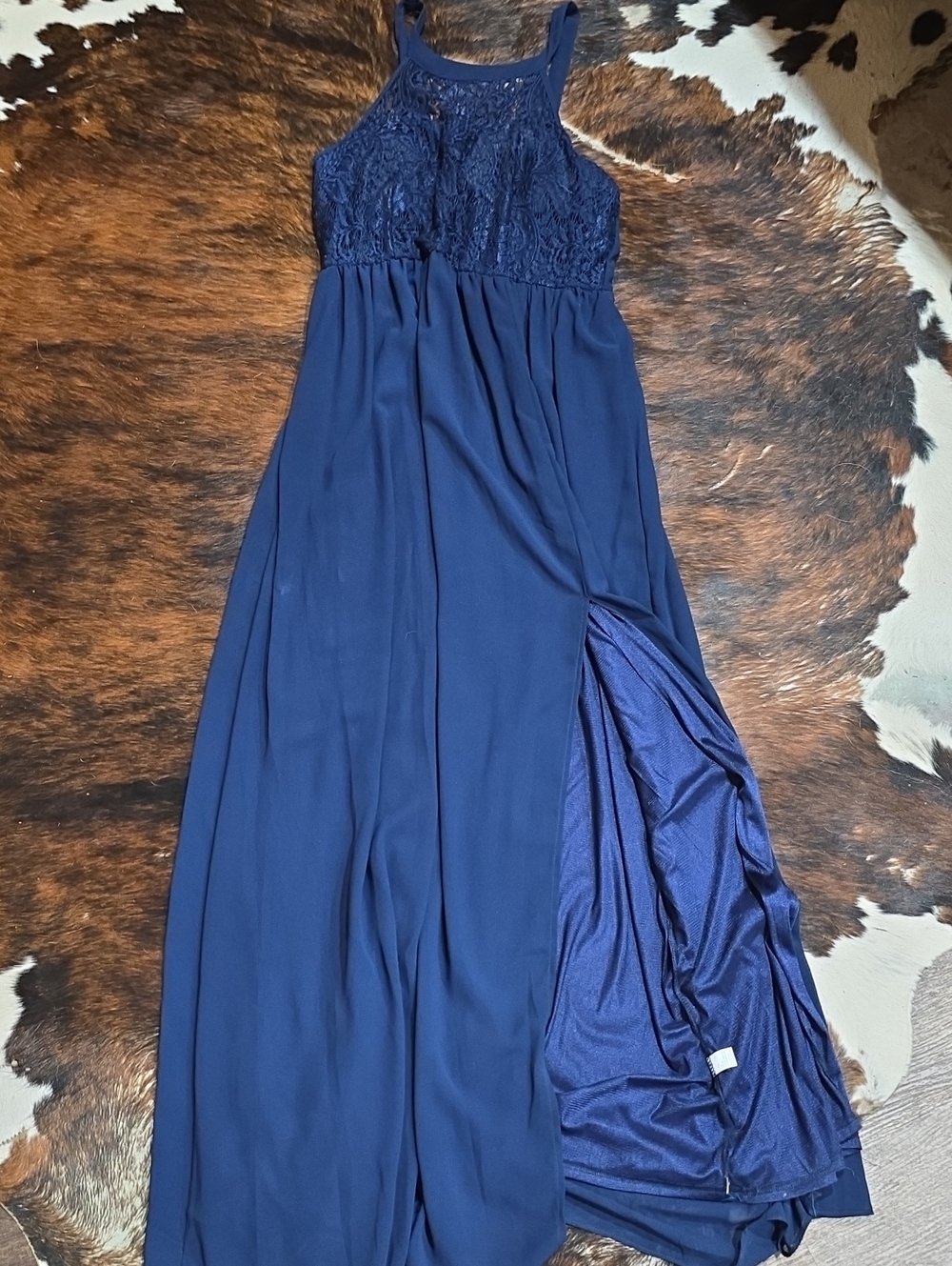 Navy Lace Halter Maxi Dress - Elegant Women’s Evening Gown